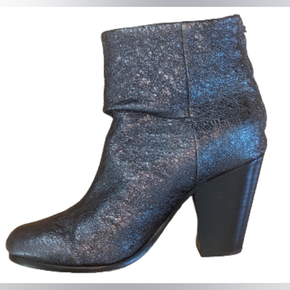 EUC Rag & Bone Classic Newbury Crinkled Gunmetal metallic pewter zip back, black - Picture 5 of 14